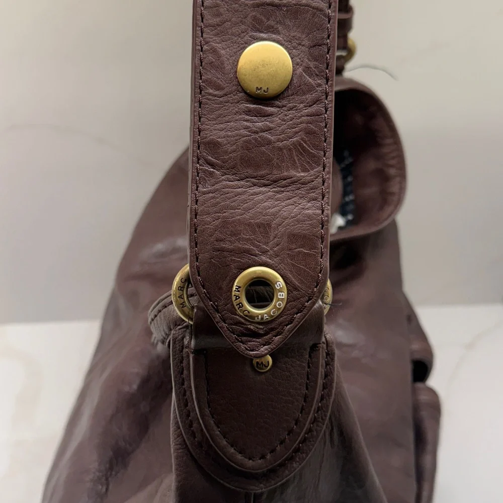 Marc Jacobs Dark Brown Leather Hobo Shoulder Bag with Gold Hardware
